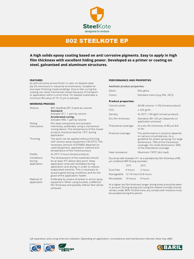 SteelKote 802 EP Coating Guide | PDF | Paint | Materials