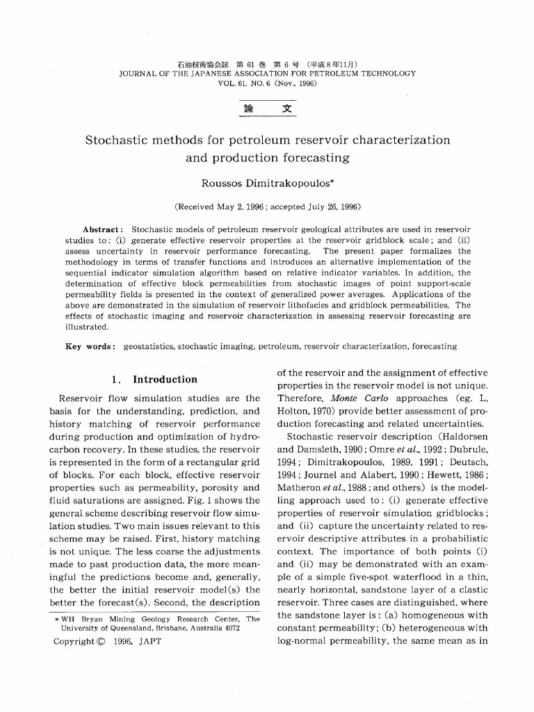 Stochastic Methods For Petroleum Reservoir Characterization | PDF ...