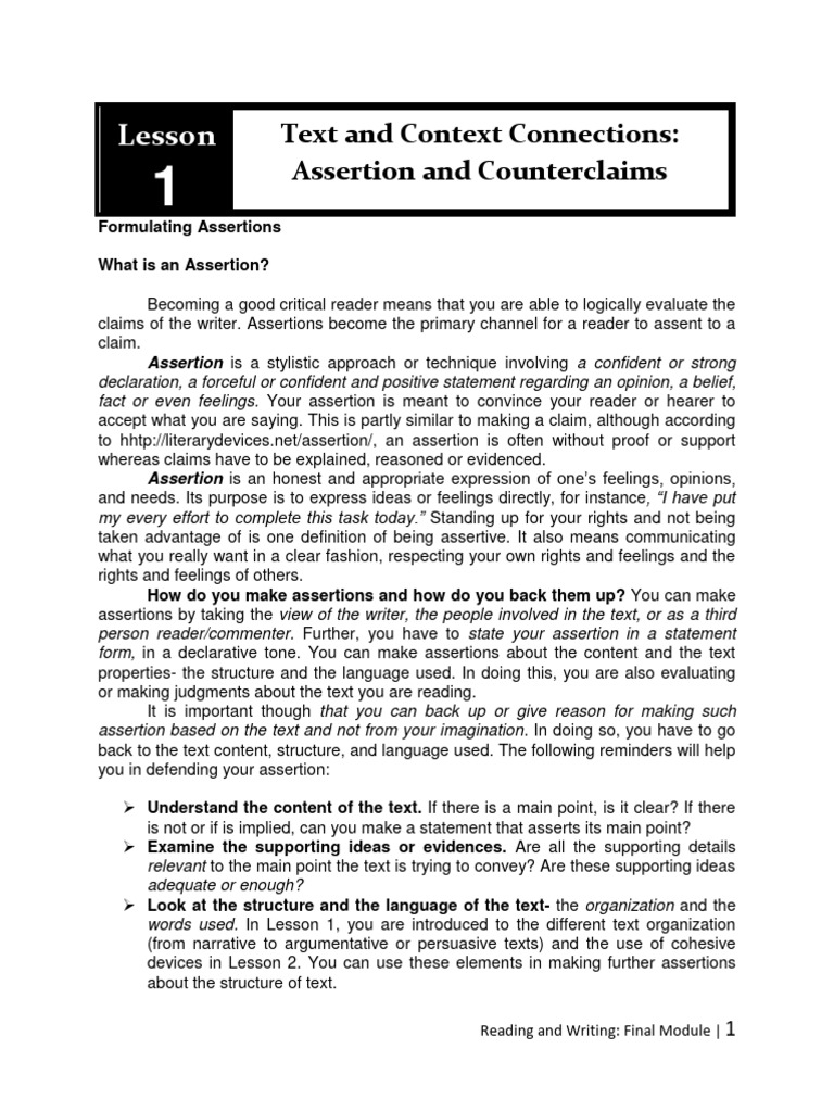 Assertion And Counterclaims