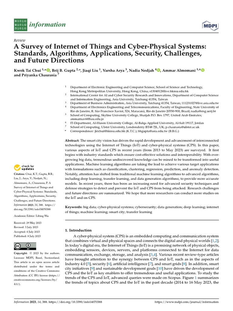 A Survey of Internet of Things and Cyber-Physical | PDF | Cluster ...
