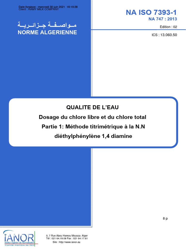 Norme ISO 7393-1 pour Ramy Milk | PDF | Titrage | Chimie