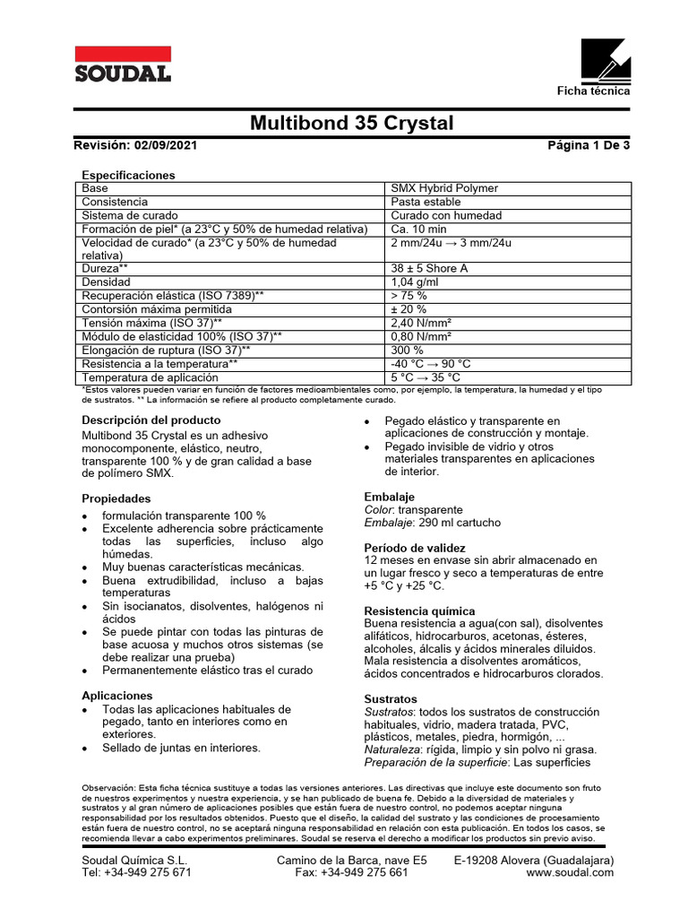 Multibond 35 Crystal: Revisión: 02/09/2021 Página 1 de 3 | PDF ...