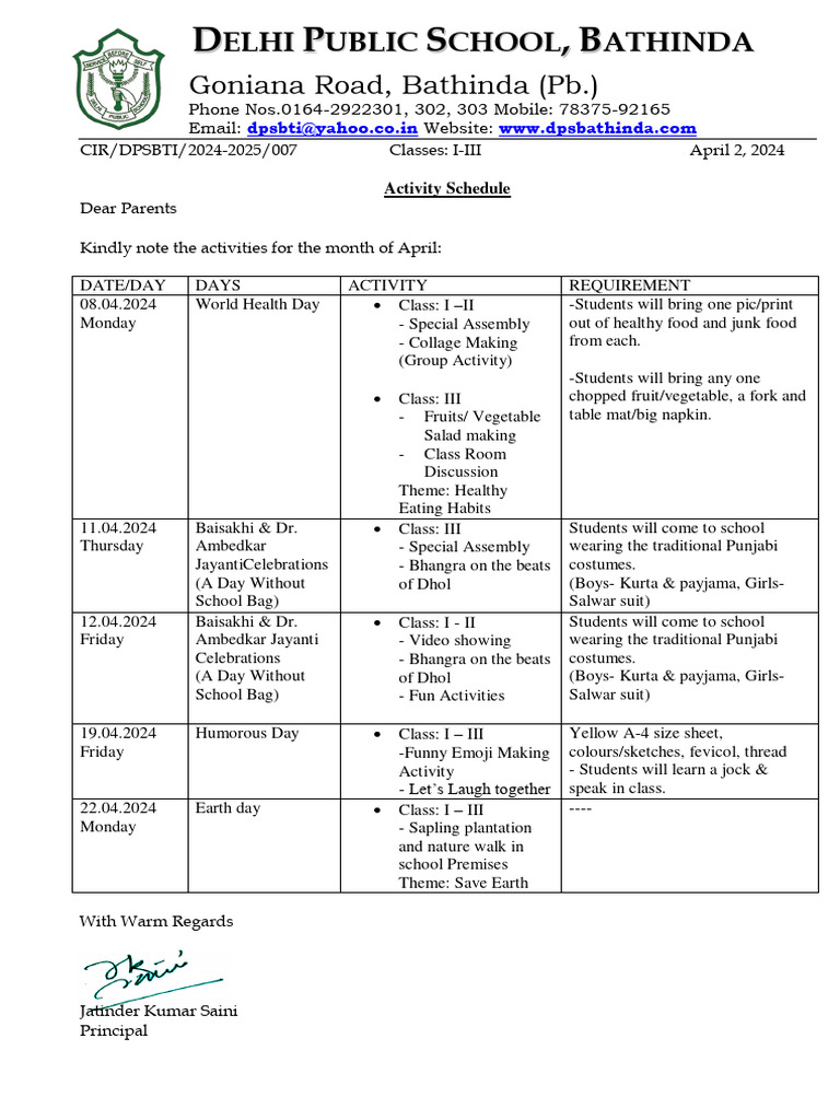 Activity Calendar | PDF