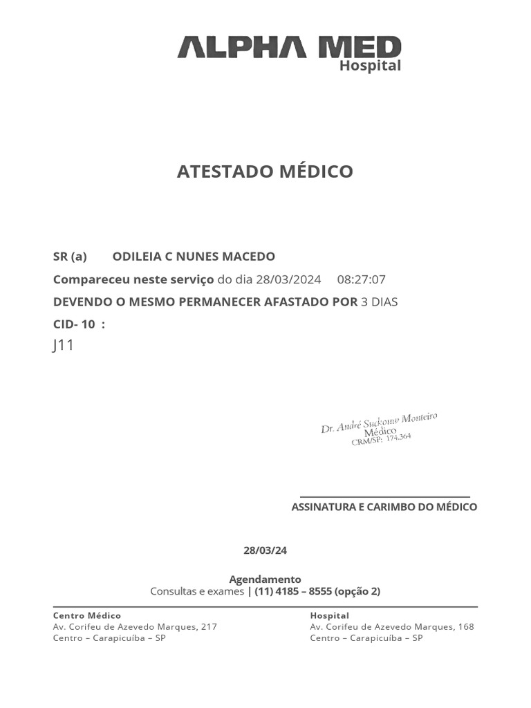 Atestado Médico - Hospital Alpha Med | PDF