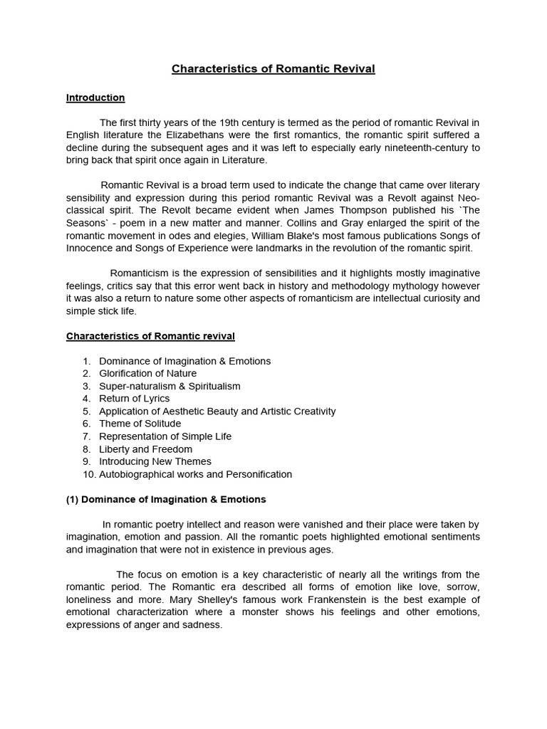 Characteristics of Romantic Revival | PDF | Romanticism | William ...