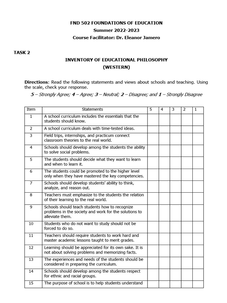 Educational Philosophy Inventory Guide | PDF | Curriculum | Teachers