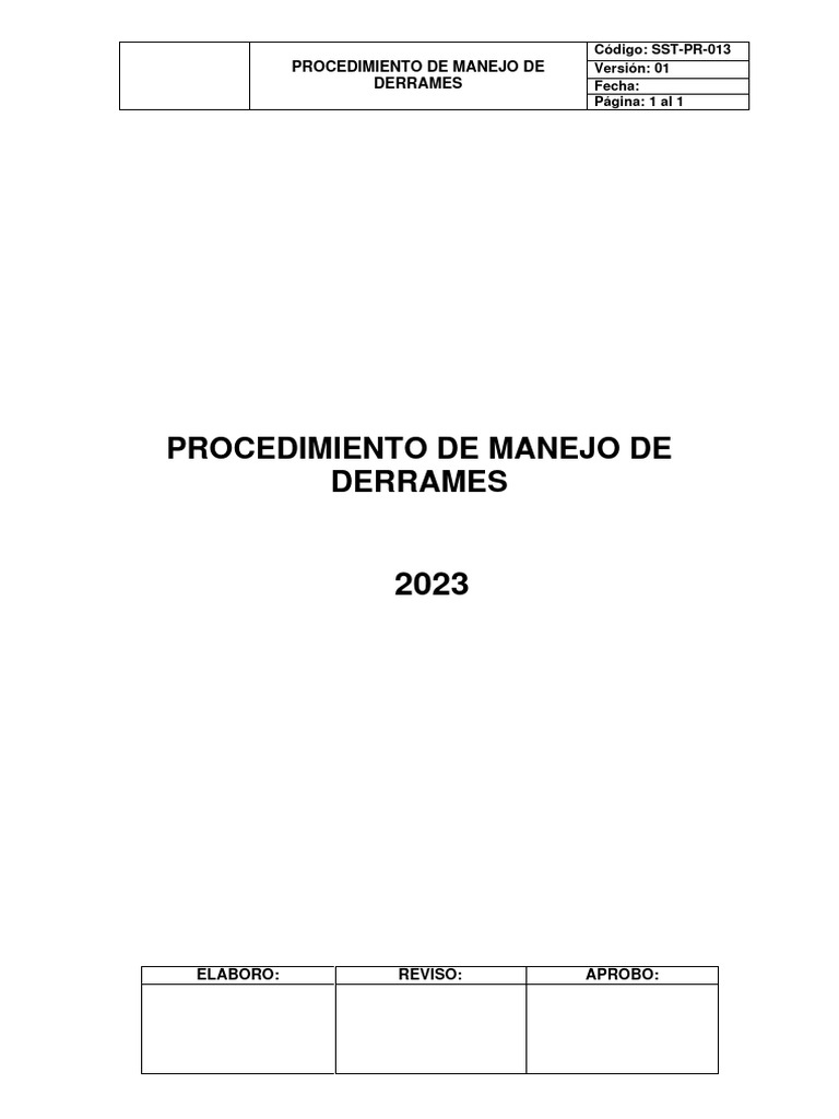 PROCEDIMIENTO DE MANEJO DE DERRAMES | PDF | Residuos | Contaminación