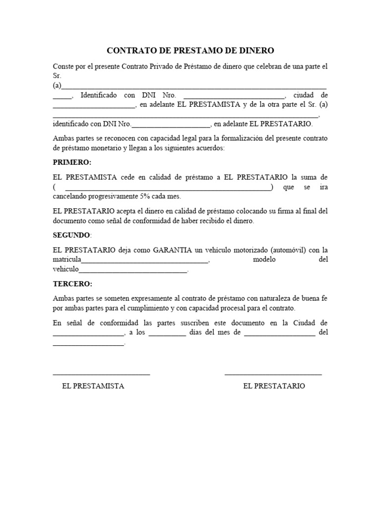 Contrato Simple de Préstamo de Dinero | PDF