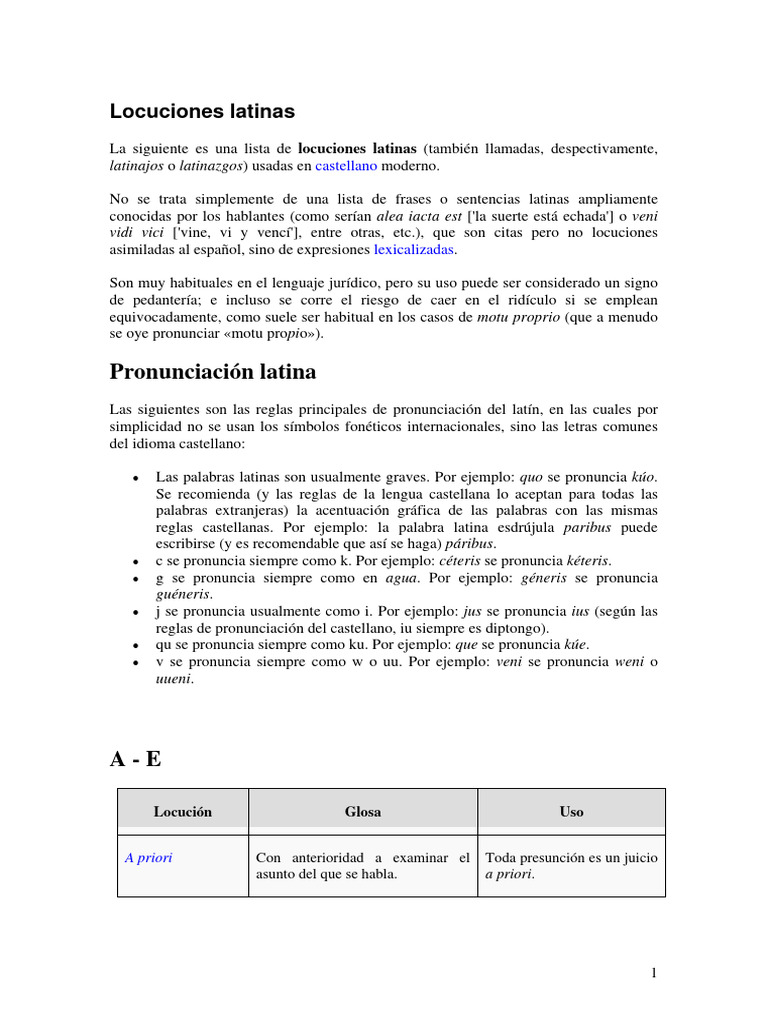 Locuciones latinas y su uso en español | PDF | Lengua española | de ...