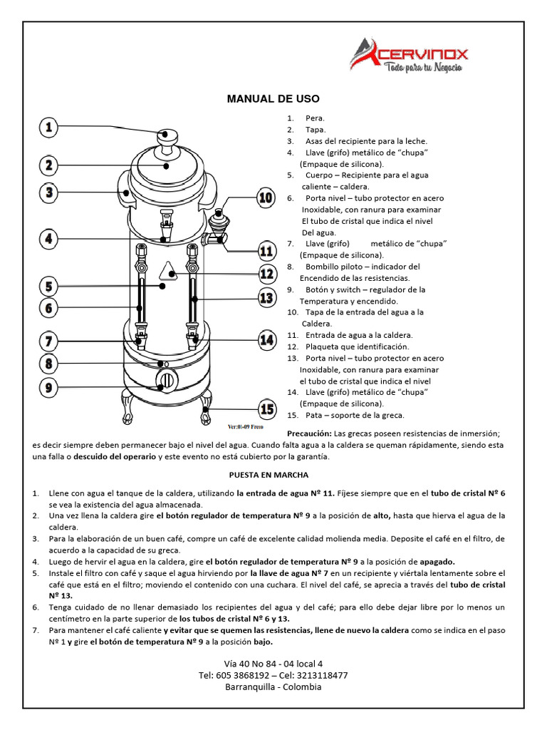 Manual de Uso de Greca de Café | PDF | café | Agua