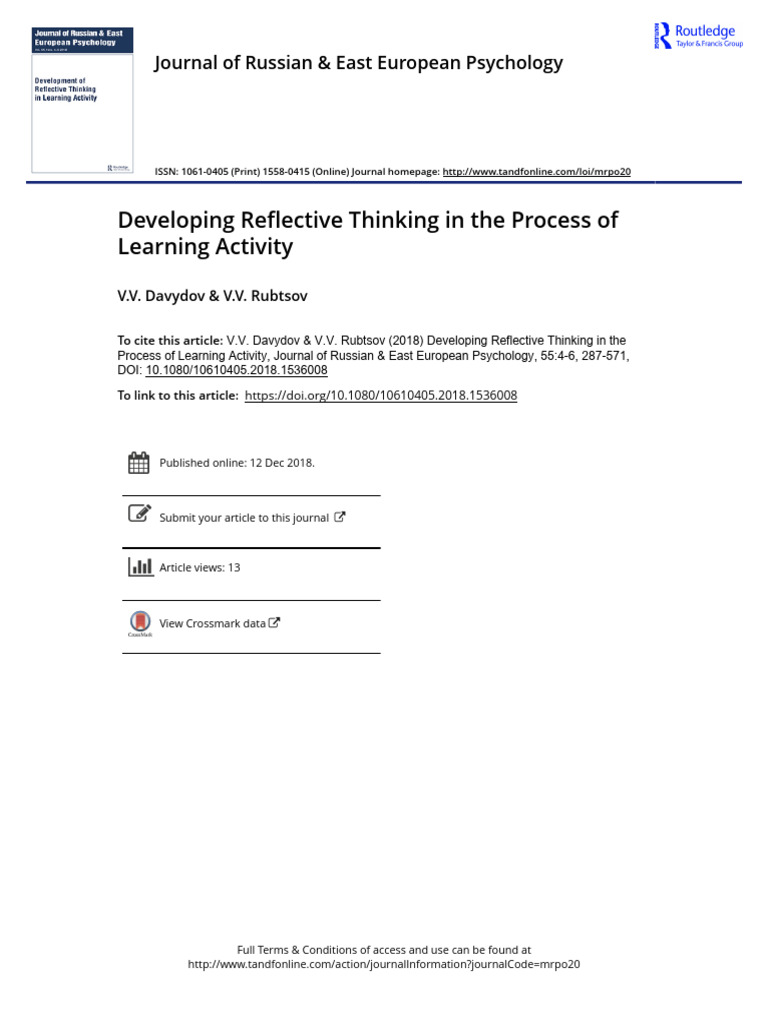 Developing Reflective Thinking in The Process of Learning Activity ...