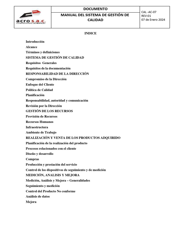 Manual del Sistema de Gestión de Calidad | PDF | Calidad (comercial ...
