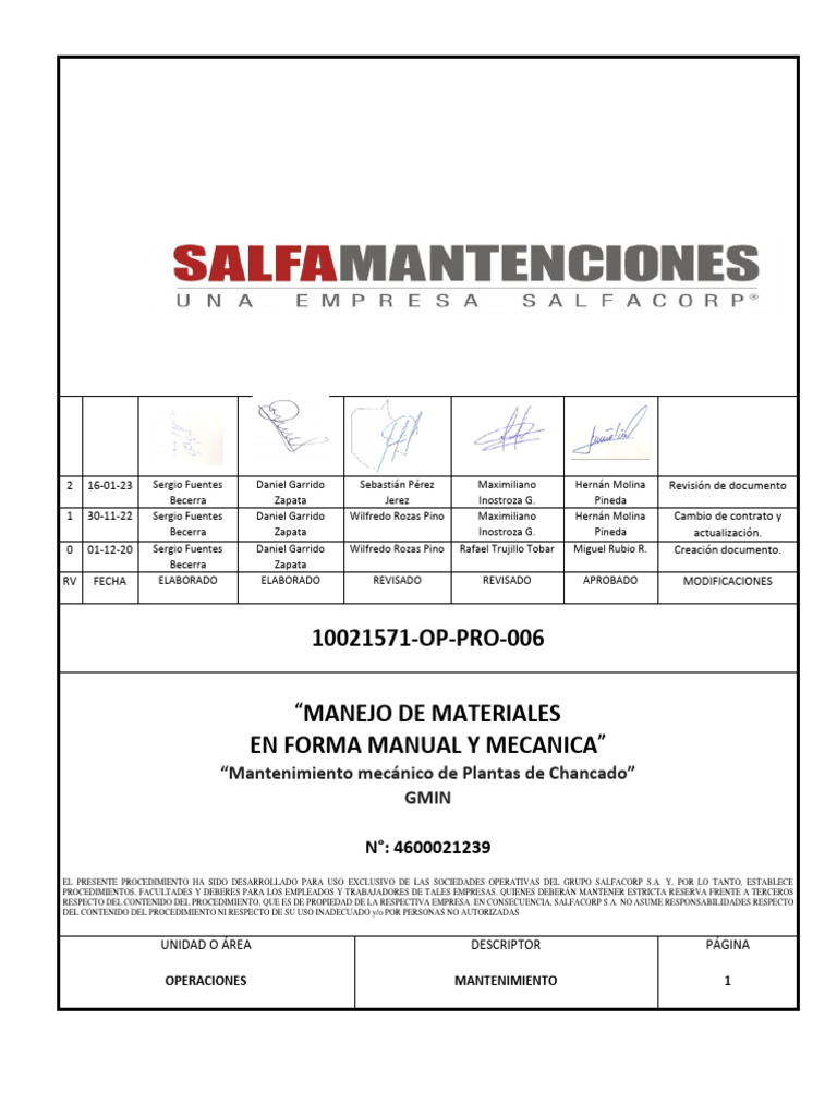Procedimiento de Manejo de Materiales Seguro | PDF | Seguridad y salud ...