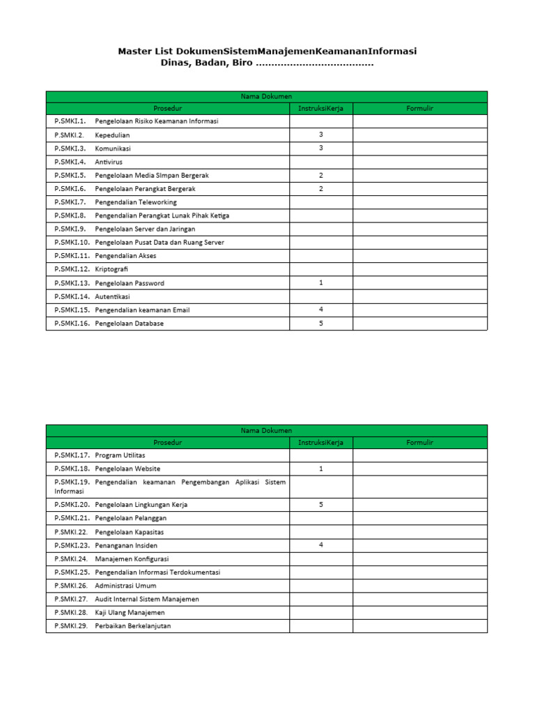 Contoh Master List Dokumen | PDF