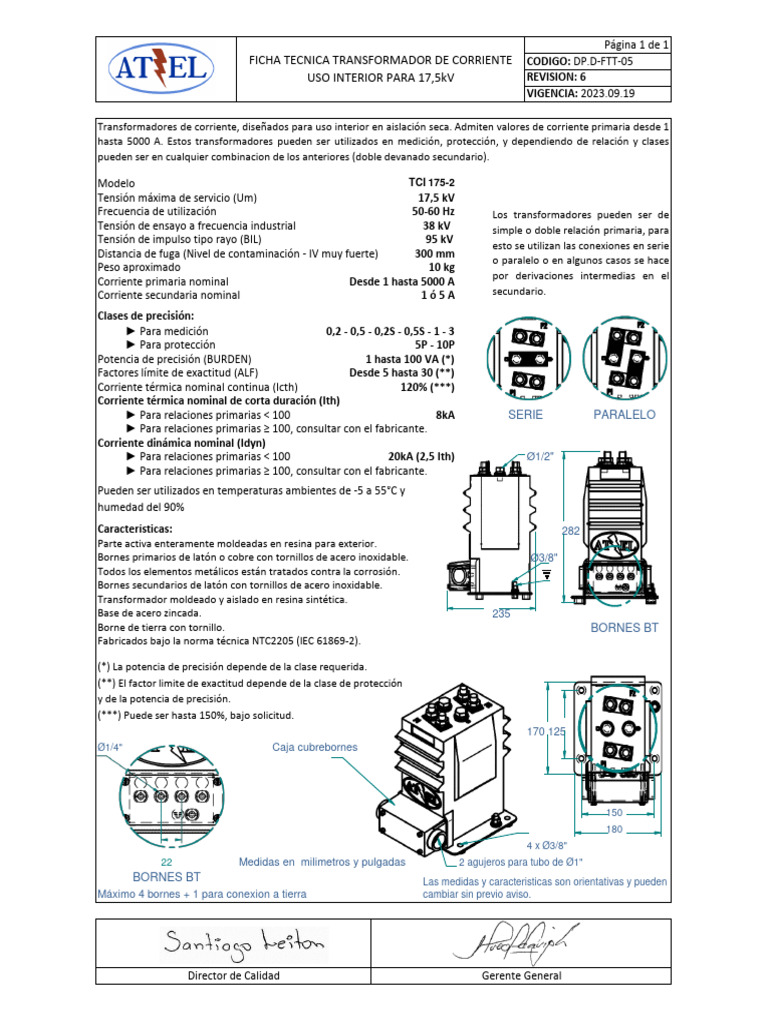 DP.D FTT 05 Ficha Tecnica Transformador de Corriente Uso Interior para ...