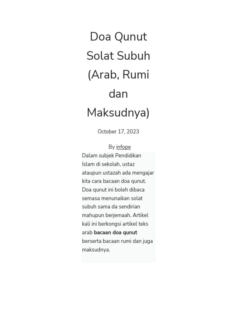 Doa Qunut Solat Subuh: Arab & Rumi | PDF