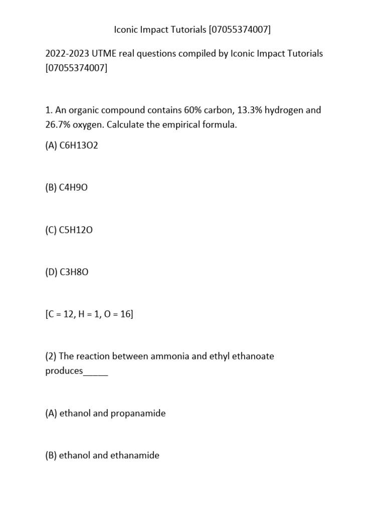 UTME Chemistry Questions 2022-23 | PDF | Electrochemistry | Sodium ...