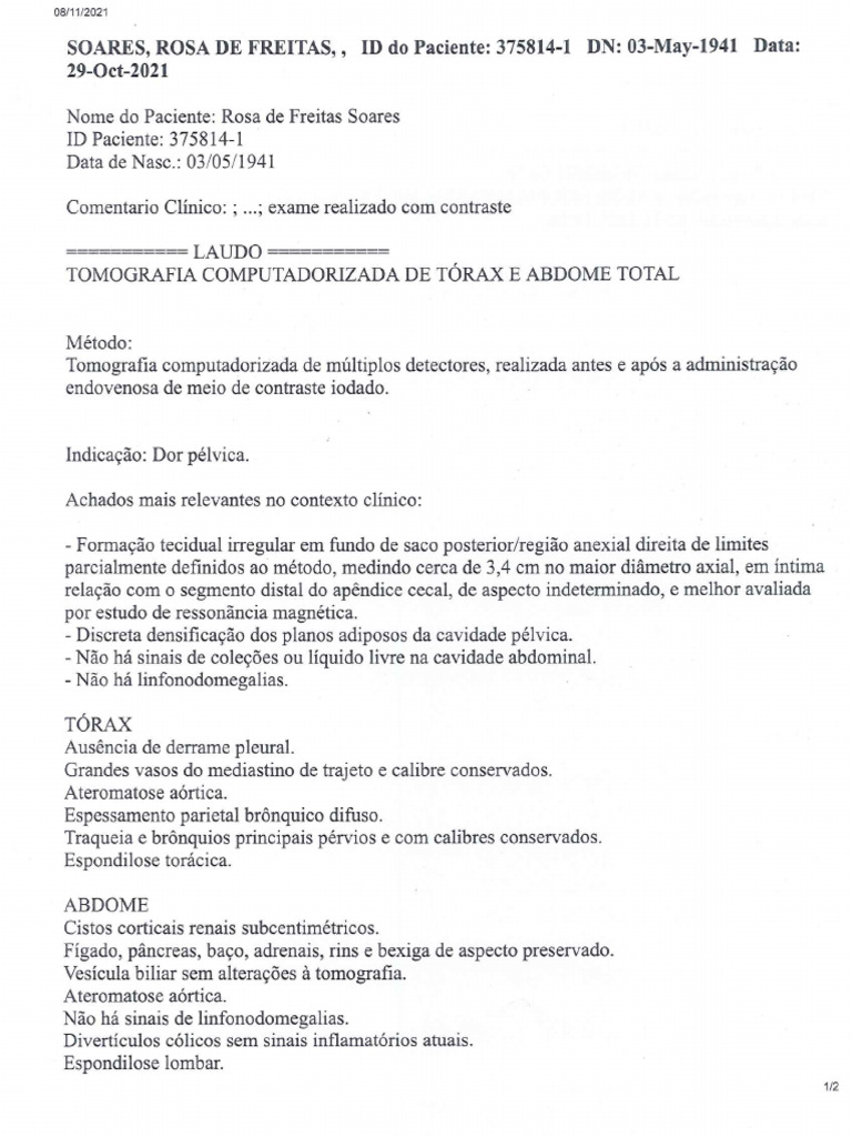 02 11 2021 Rosa De Freitas Soares Tomografia Torax E Abdome Total Pdf