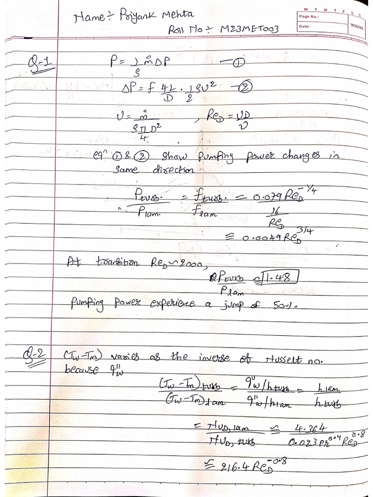 Convective Heat and Mass Transfer Questions | PDF