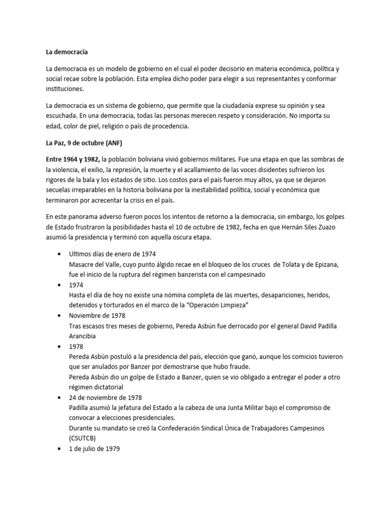 Historia de la Democracia en Bolivia | PDF | Bolivia