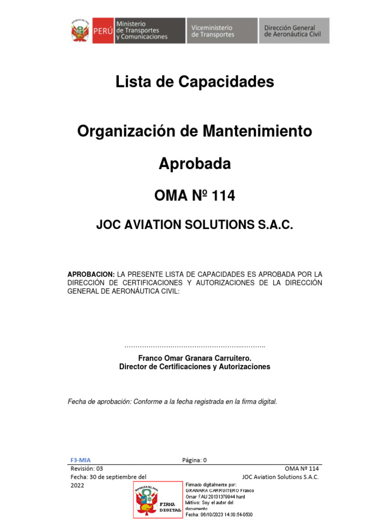 Oma 114 lista de capacidades pdf aeronave transporte
