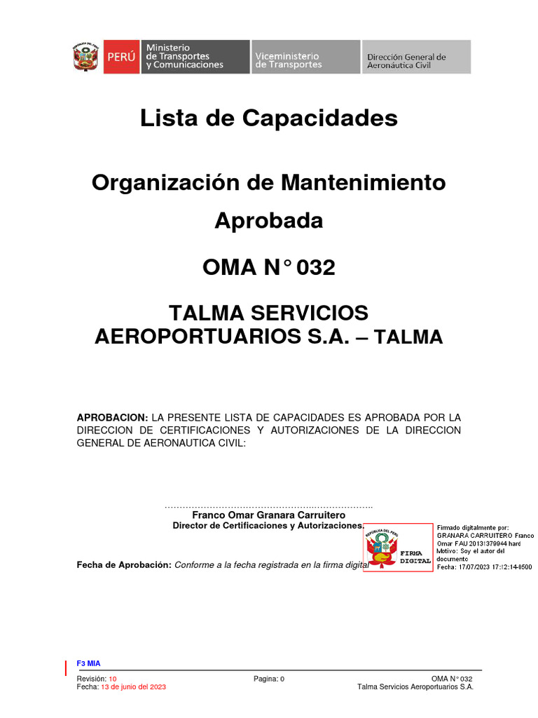 Lista de Capacidades OMA N° 032 | PDF | Aeronave | Avion a reacción