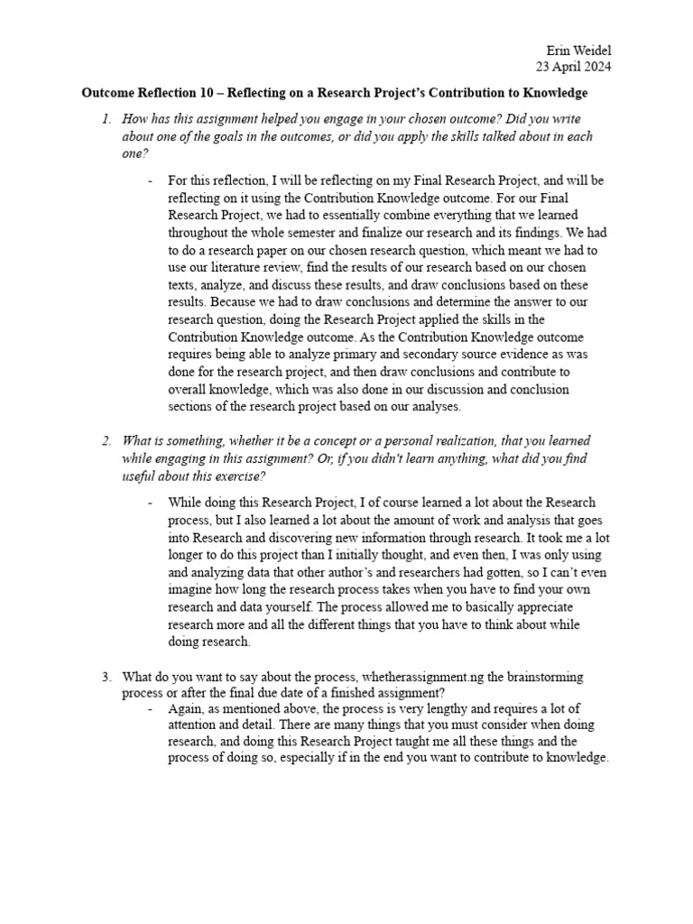 Outcome Reflection 10 Pdf Knowledge Analysis