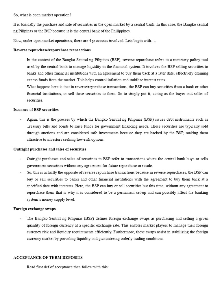 Open Market Operations by BSP Explained | PDF | Repurchase Agreement ...