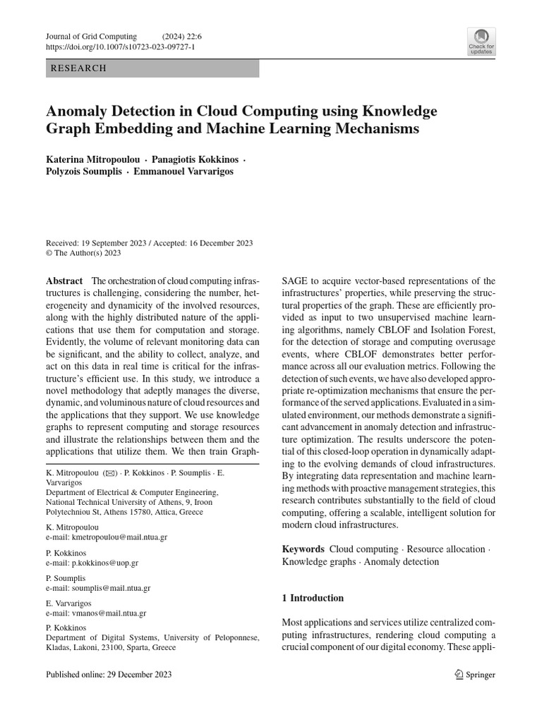 Anomaly detection in cloud computing using knowledge graph embedding