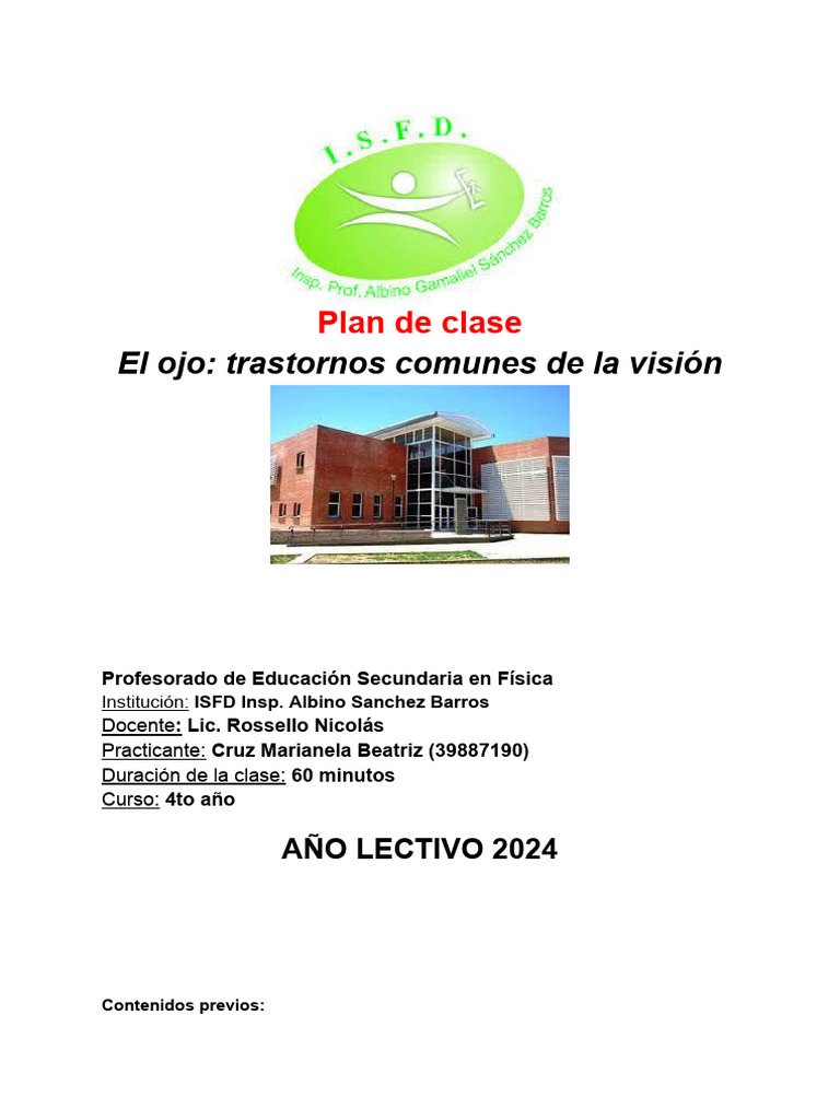 Plan de clase trastornos de la visi n 1 pdf ojo humano