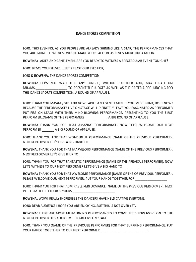 Dance Sports Competition Script | PDF | Language Arts & Discipline