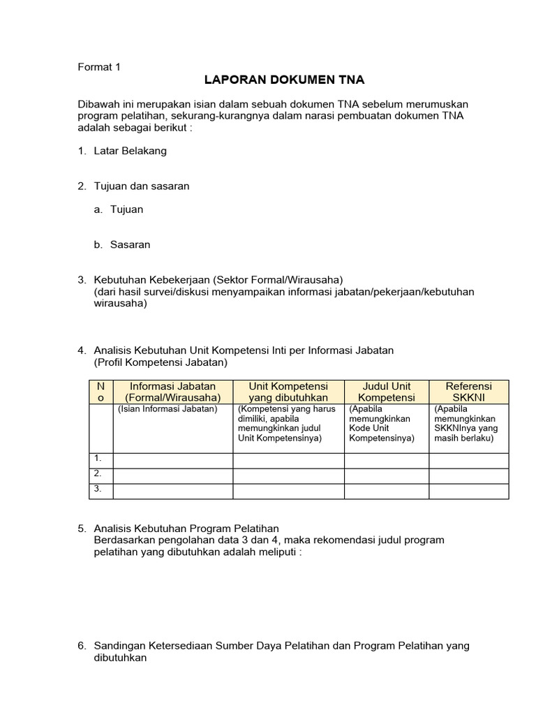 Contoh Format Laporan TNA | PDF