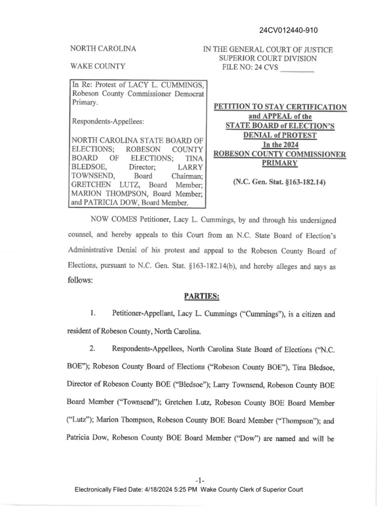 Lacy Cummings Election Complaint PDF Voting Elections