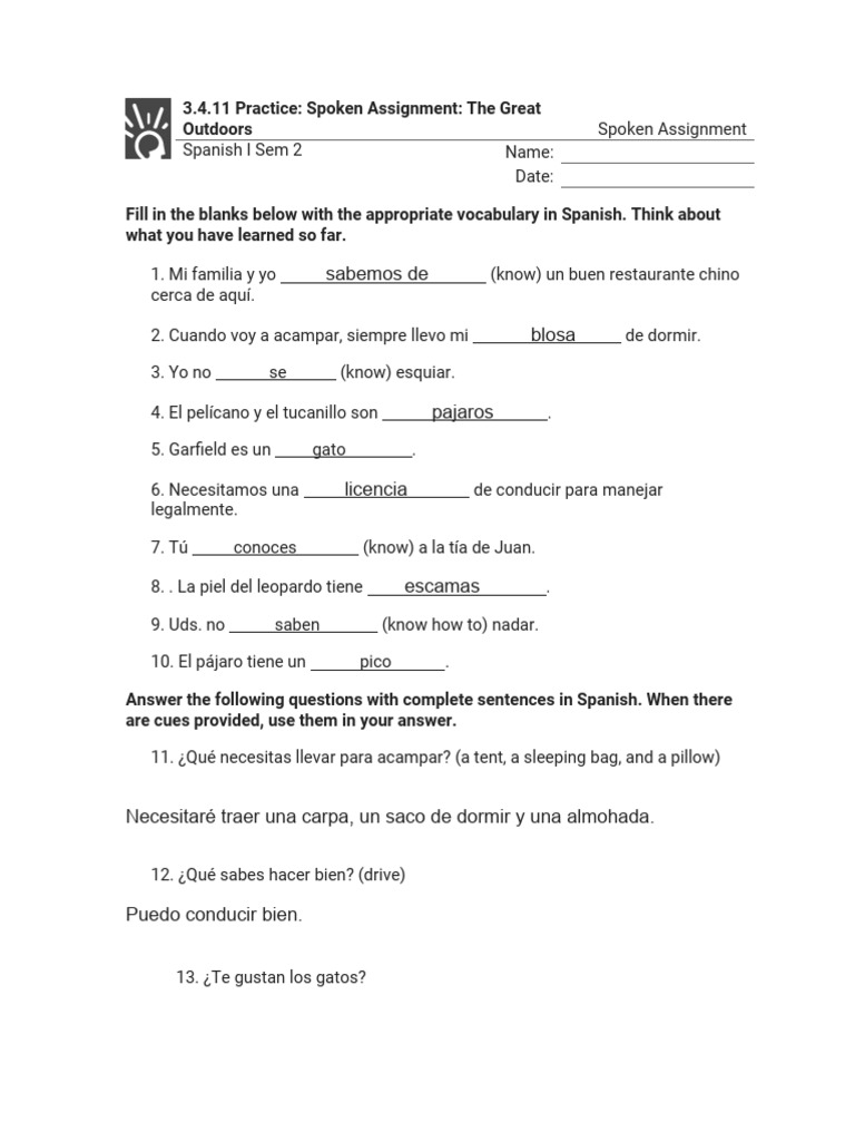 3.4.11 Practice - Spoken Assignment - The Great Outdoors (Spoken ...