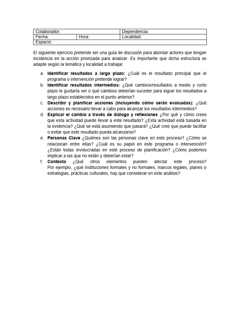 Guía para Análisis de Actores Clave | PDF | Crecimiento personal y ...