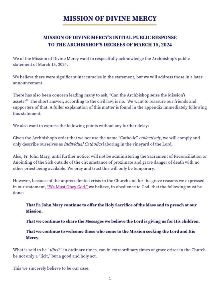 Response to Archbishop's Decrees 2024 | PDF | Catholic Church | Faith