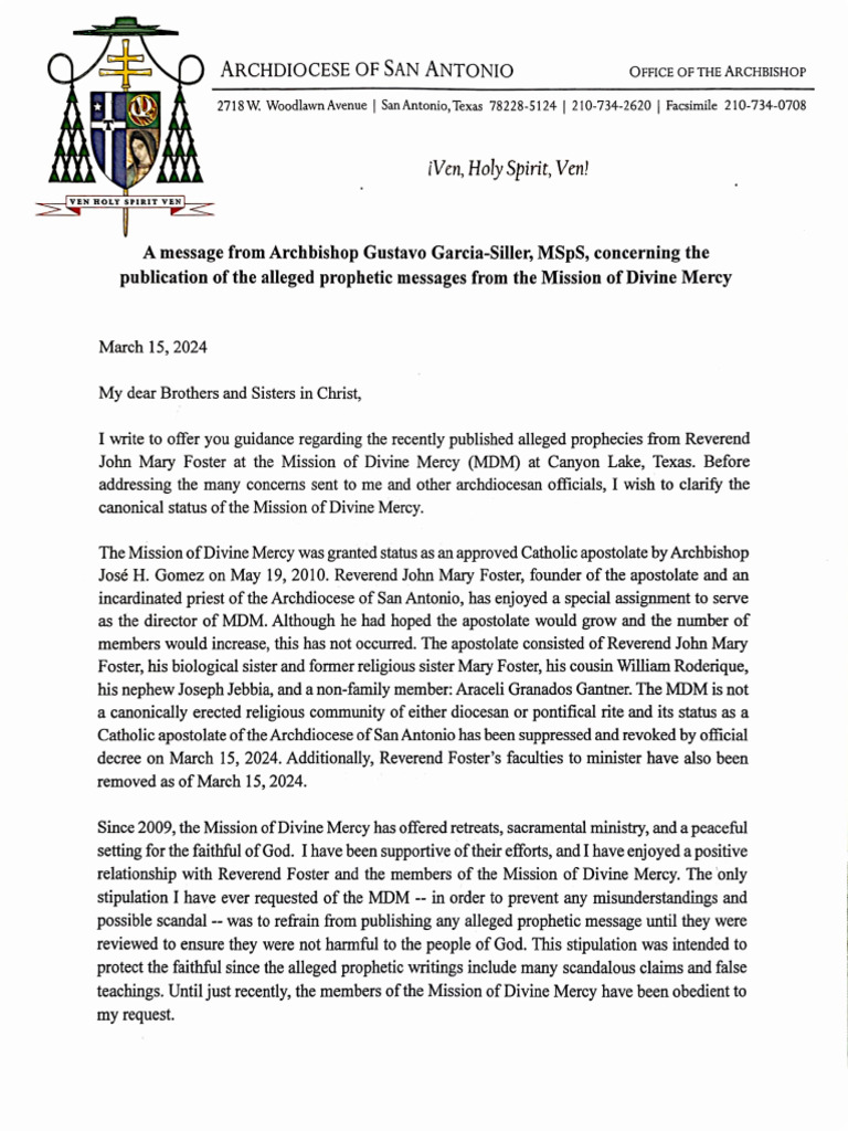 2024 03 15 SA Archdiocese Decrees | PDF | Catholic Church | Pope Francis