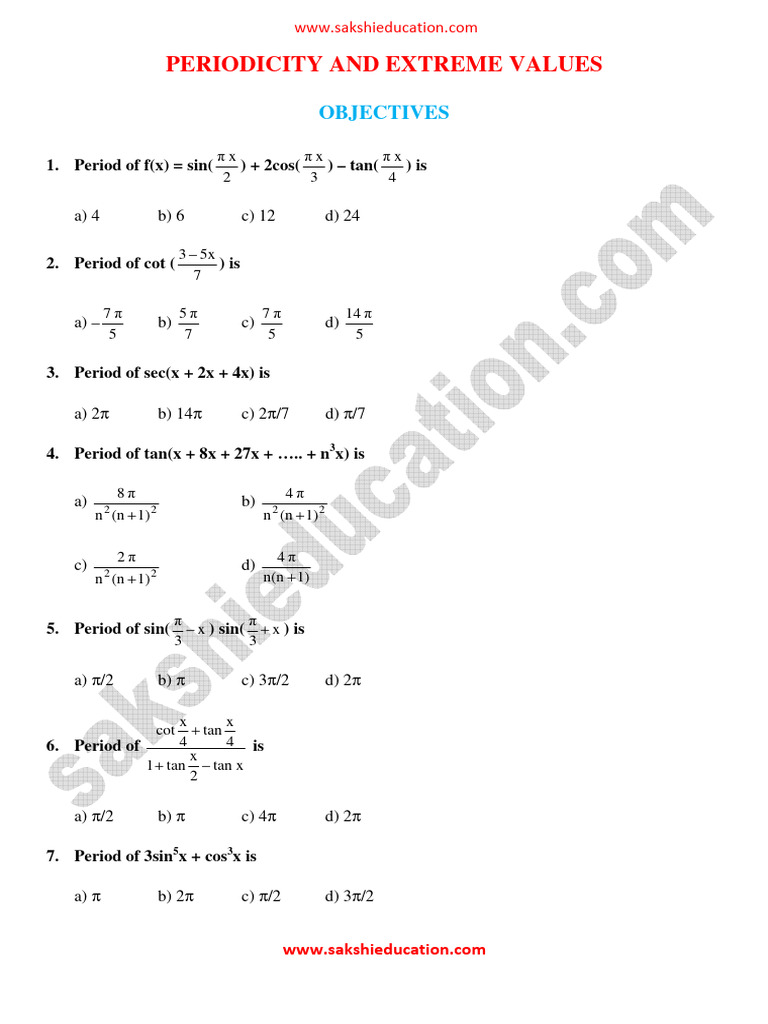 Periodicity and Extreme Values in Trigonometry | PDF | Triangle ...