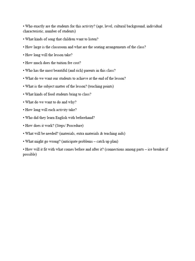 Questions For Lesson Plan | PDF