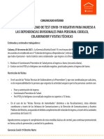 (Comunicado) Reitera Obligatoriedad de Test Covid 19 Negativo para Ingreso