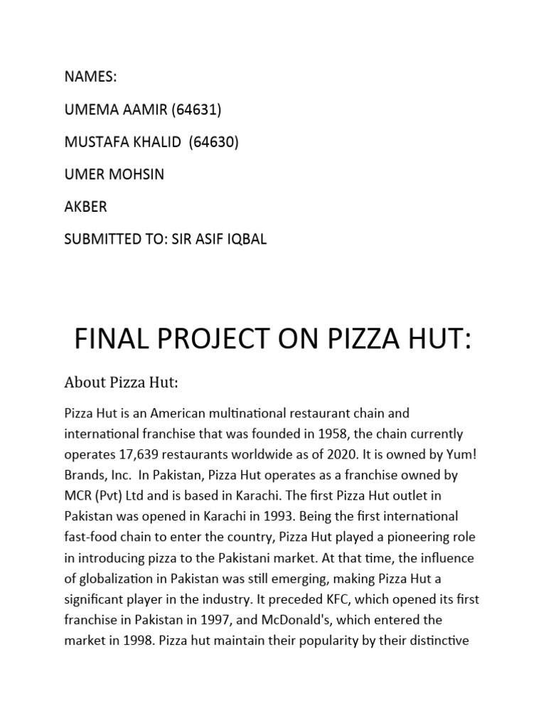 Final Project On Pizza Hut | PDF | Business | Business Economics