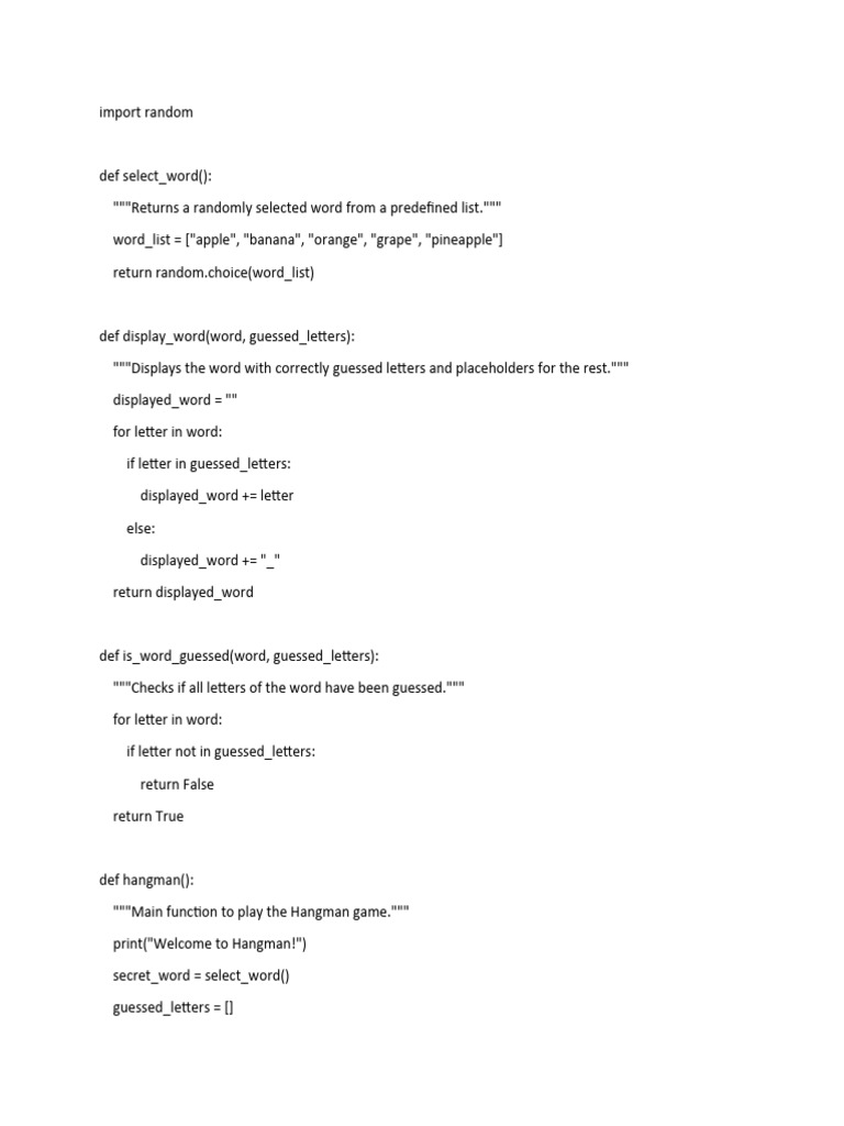 Hangman Game in Python Code | PDF