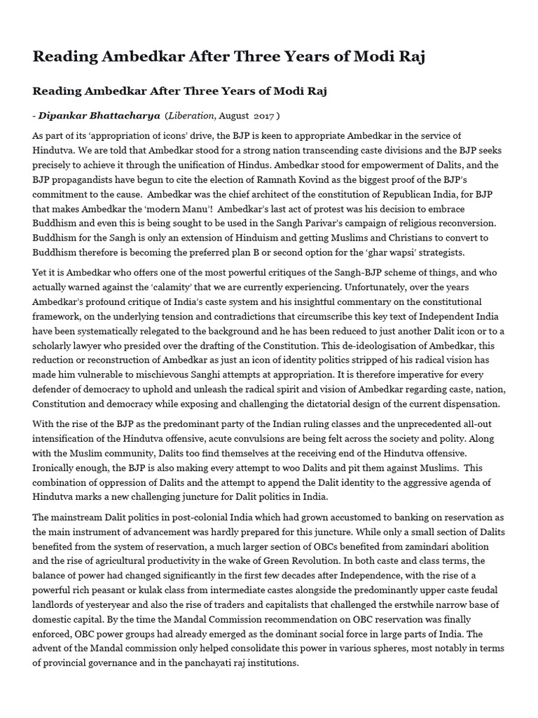 Reading Ambedkar After Three Years of Modi Raj | Download Free PDF ...