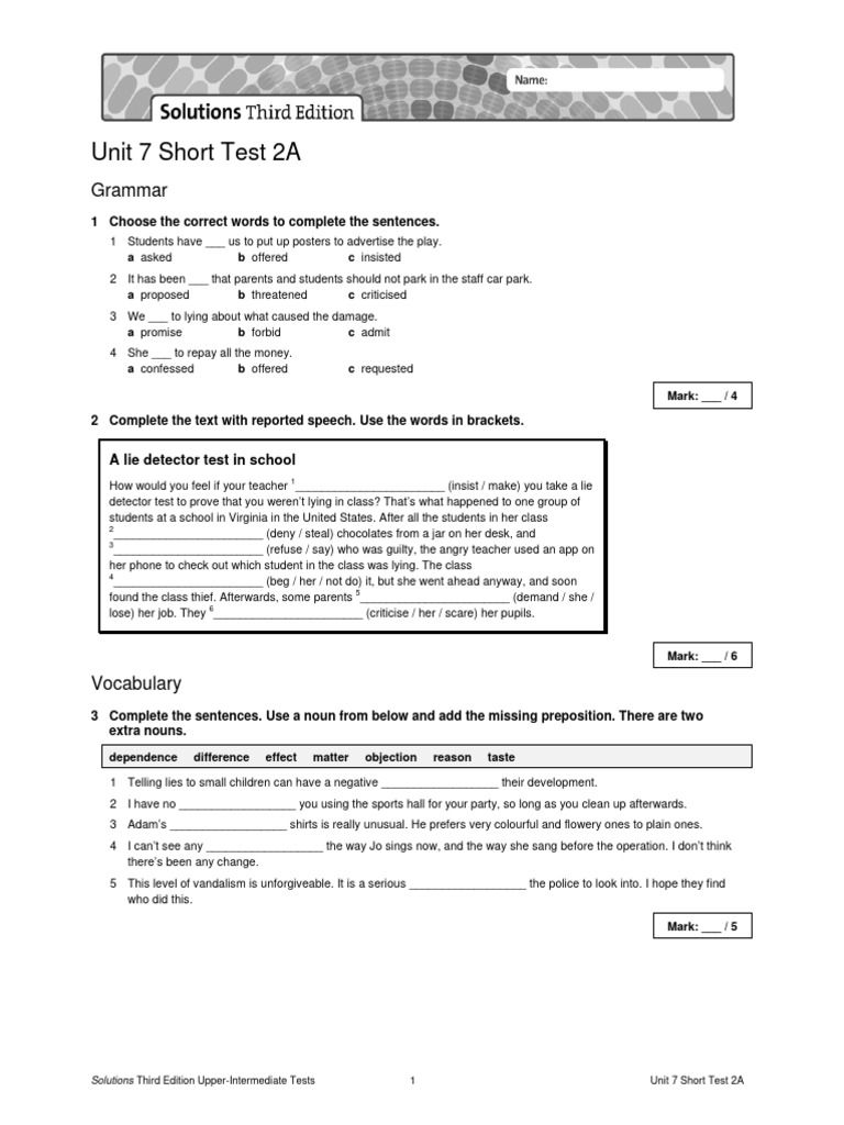 Sol3e Uppint U7 Short Test 2a Pdf Linguistics