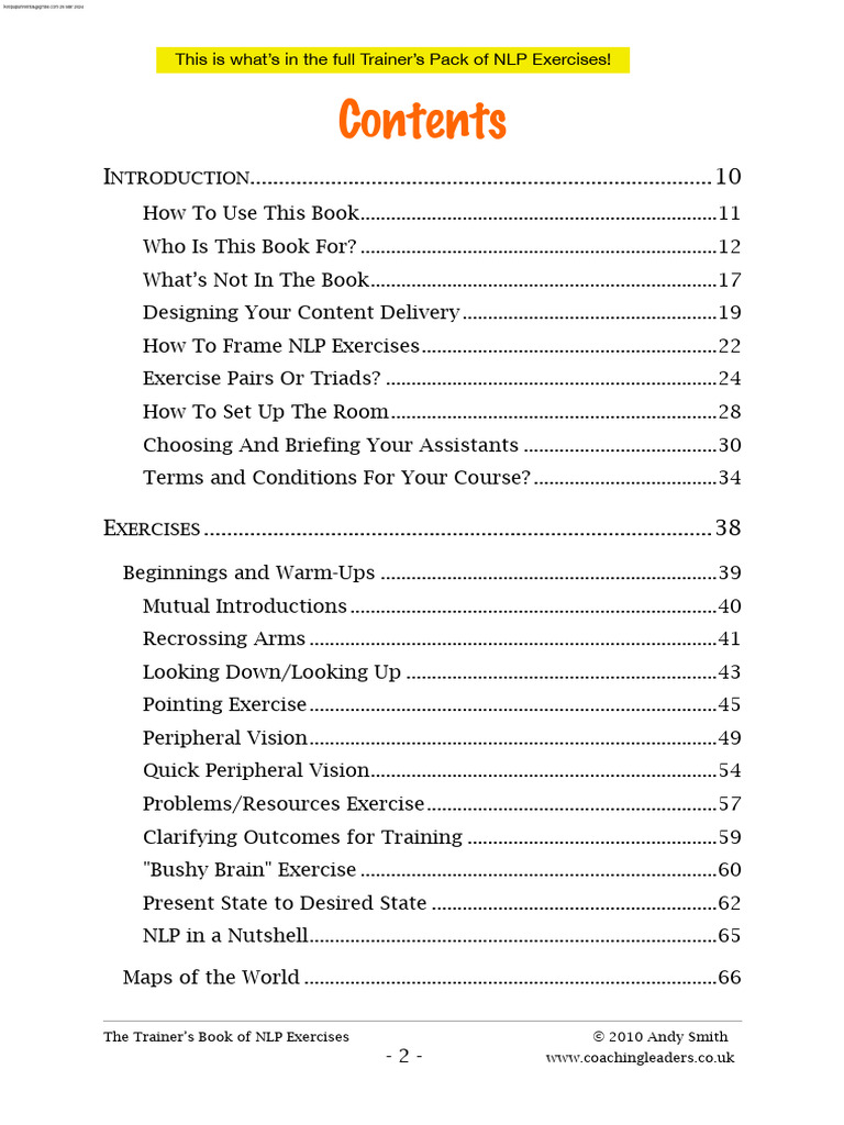The Trainers Pack of NLP Exercises Contents | PDF | Neuro Linguistic ...
