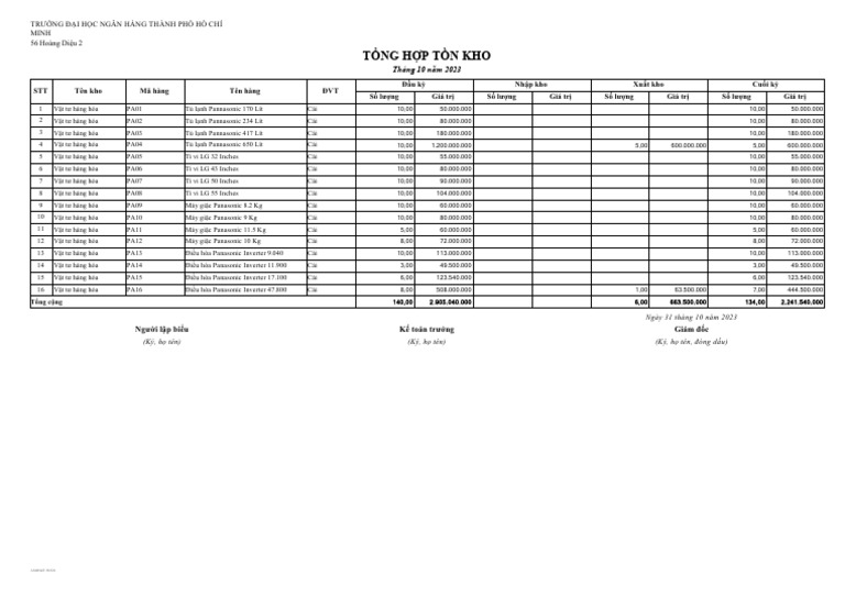 Tong Hop Ton Kho | PDF