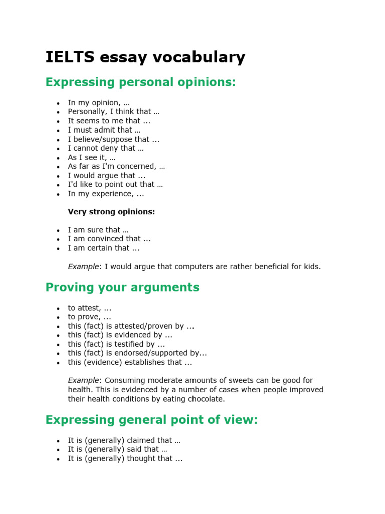 Ielts Essay Vocabulary Pdf Evidence Pie Chart