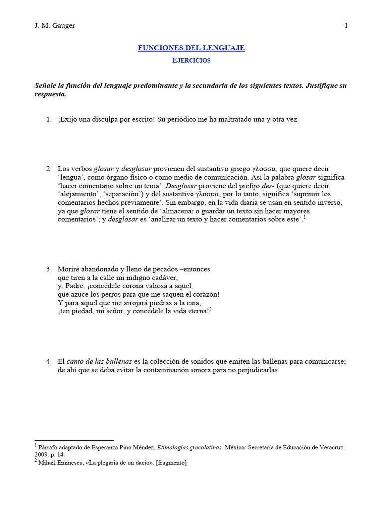 Funciones Del Lenguaje - Ejercicios Adicionales | PDF