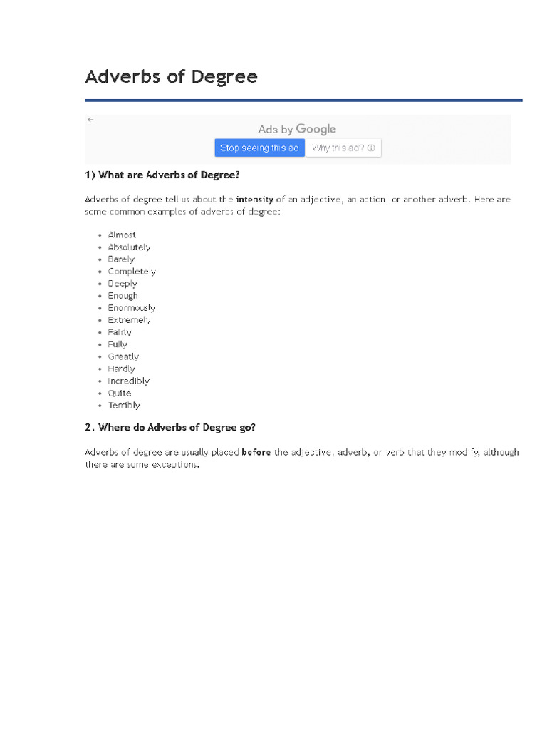 Adverbs of Degree | PDF