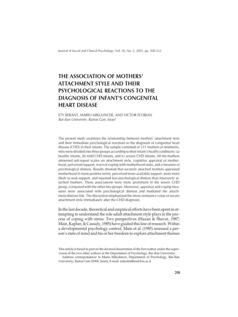 Mothers' Attachment Styles and CHD Reactions | PDF | Attachment Theory ...